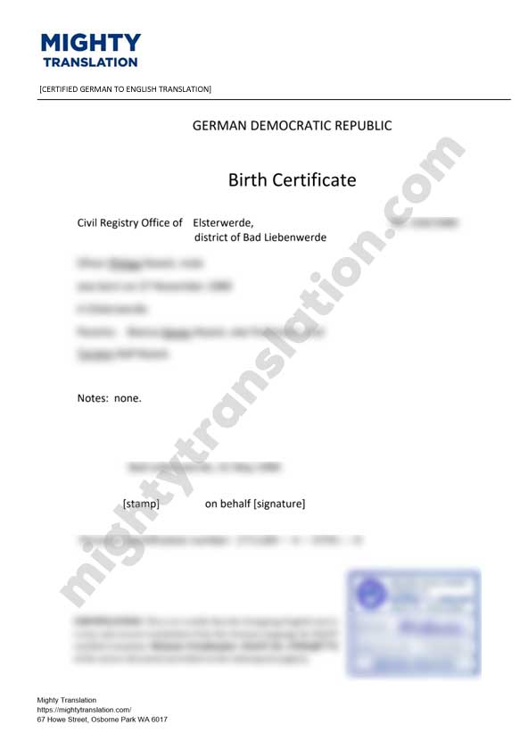 German birth certificate translation