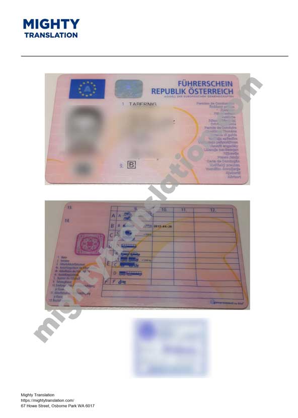 Example licence translation