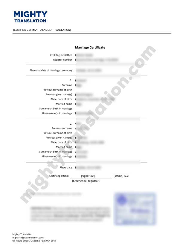 German marriage certificate translation